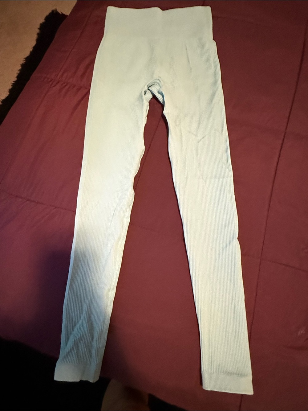 Light Blue Ribbed High-Waist Leggings